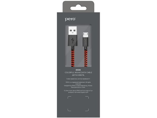 Кабель PERO DC-04 micro-USB, 2А, 1м, Red-black